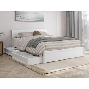 Wesley White Solid Wood Frame Queen Platform Bed with Panel Footboard and Storage Drawers