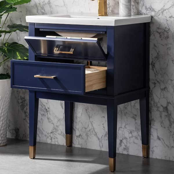 Clara 24 in. W x 18.5 in. D Bath Vanity in Blue with Porcelain Vanity Top in White with White Basin
