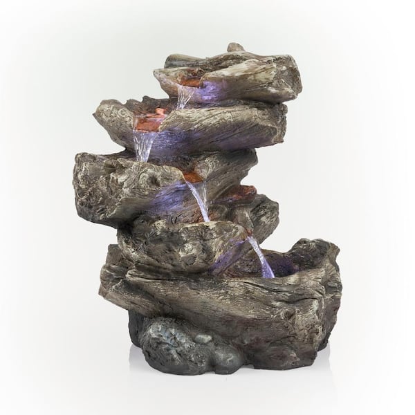 Alpine Corporation 22 in. Tall Indoor/Outdoor 5-Tier Rainforest Waterfall Fountain with LED Lights