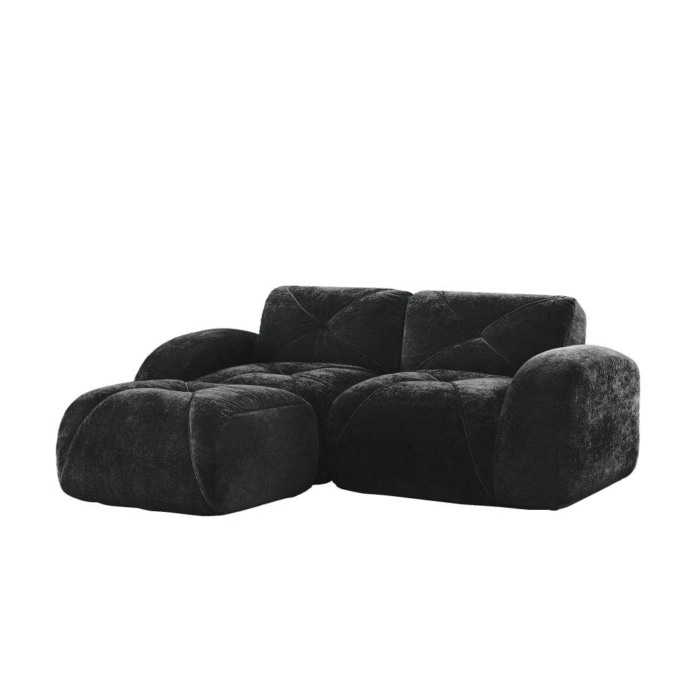 74 in. Armless 2-piece Velvet L-Shaped Sectional Sofa with Tufted Design, Movable Ottoman in Black price history on PriceWatchPro