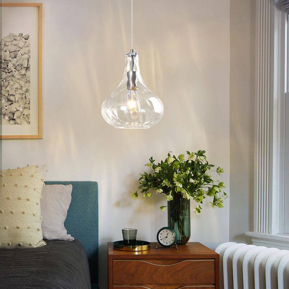 Home Lighting 60-Watt 1-Light 9.44 in. Modern Clear Glass Pendant (Silver Finish)-Kitchen Island, Bedroom, Dining & More price history on PriceWatchPro