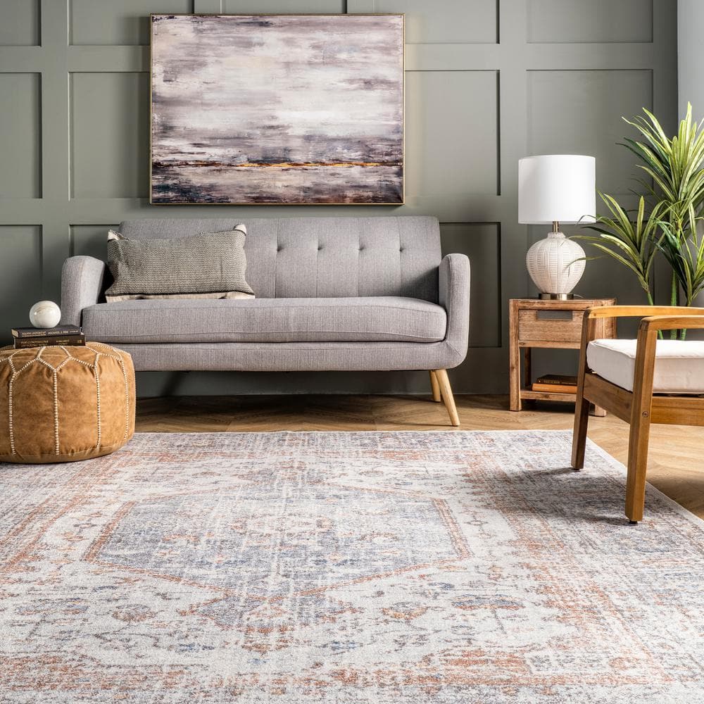 Eco-Friendly Vintage Floral Gray Synthetic 8' x 10' Area Rug