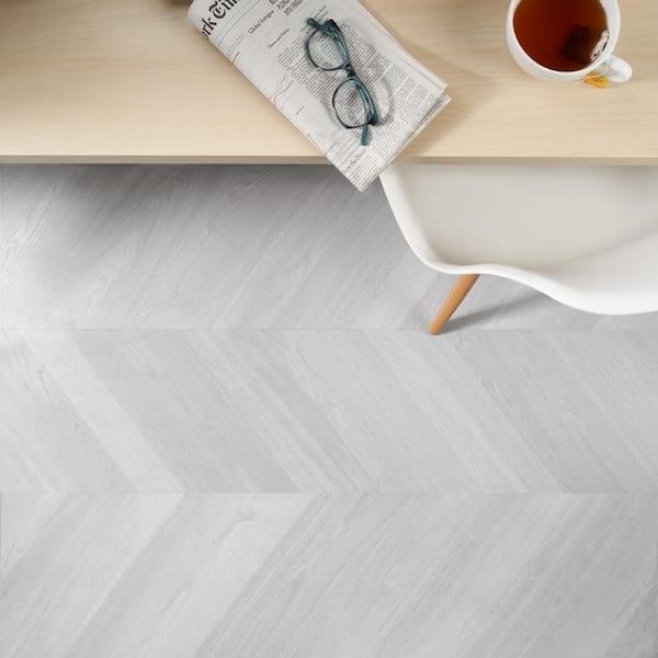 Take Home Sample - Stacy Garcia Chic Chevron 20 MIL Silver 6 in. x 12 in. Click Lock Waterproof Luxury Vinyl Flooring