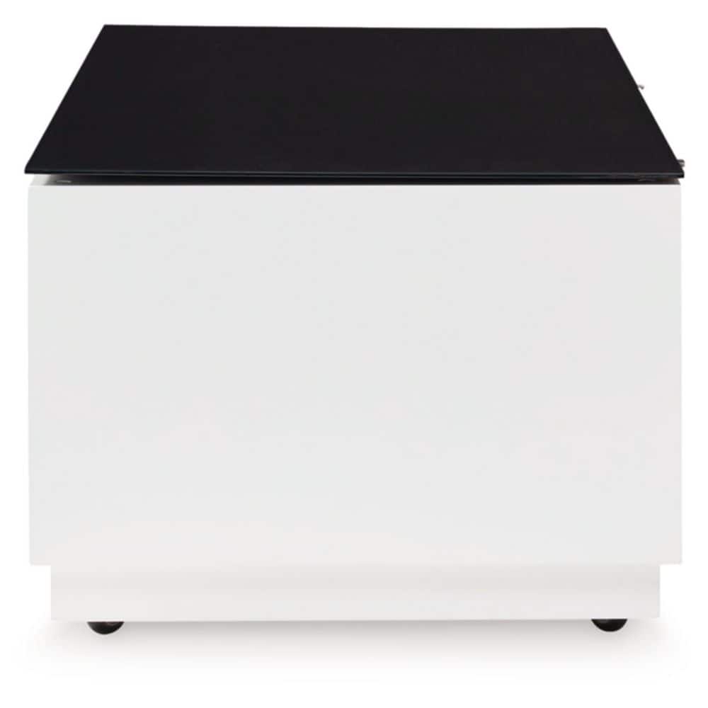 Black and White Rectangular Glass-Top Coffee Table with Storage