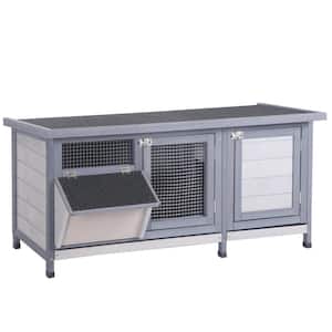 44 in. L x 19.75 in. W x 21.25 in. H Wooden Rabbit Hutch with Waterproof Roof, No Leak Tray and Feeding Trough