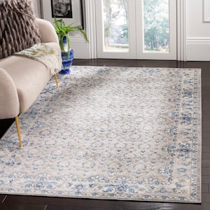 Brentwood Light Gray/Blue 5 ft. x 5 ft. Square Multi-Floral Geometric Border Area Rug