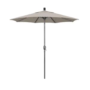7.5 ft. Grey Aluminum Market Push Button Tilt Crank Lift Patio Umbrella in Woven Granite Olefin