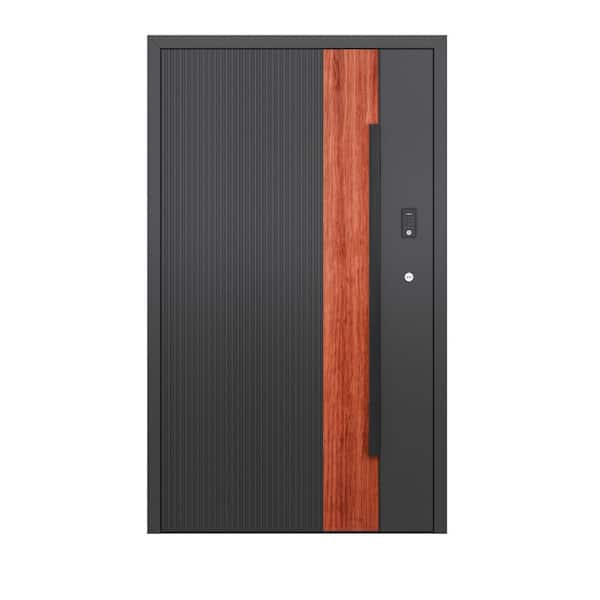 Teza 85 Series 48 in. x 80 in. Left Hand Matte Black Aluminum Prehung Front Door with Hardware