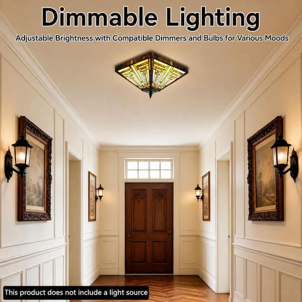 OUKANING 13.78 in. 2-Light Vintage Elegant Multi-Colored Stained