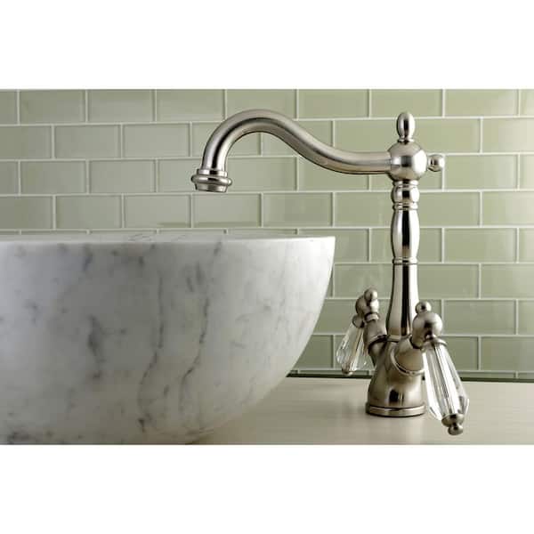 Victorian Crystal Single-Hole 2-Handle High-Arc Vessel Bathroom Faucet in Brushed Nickel