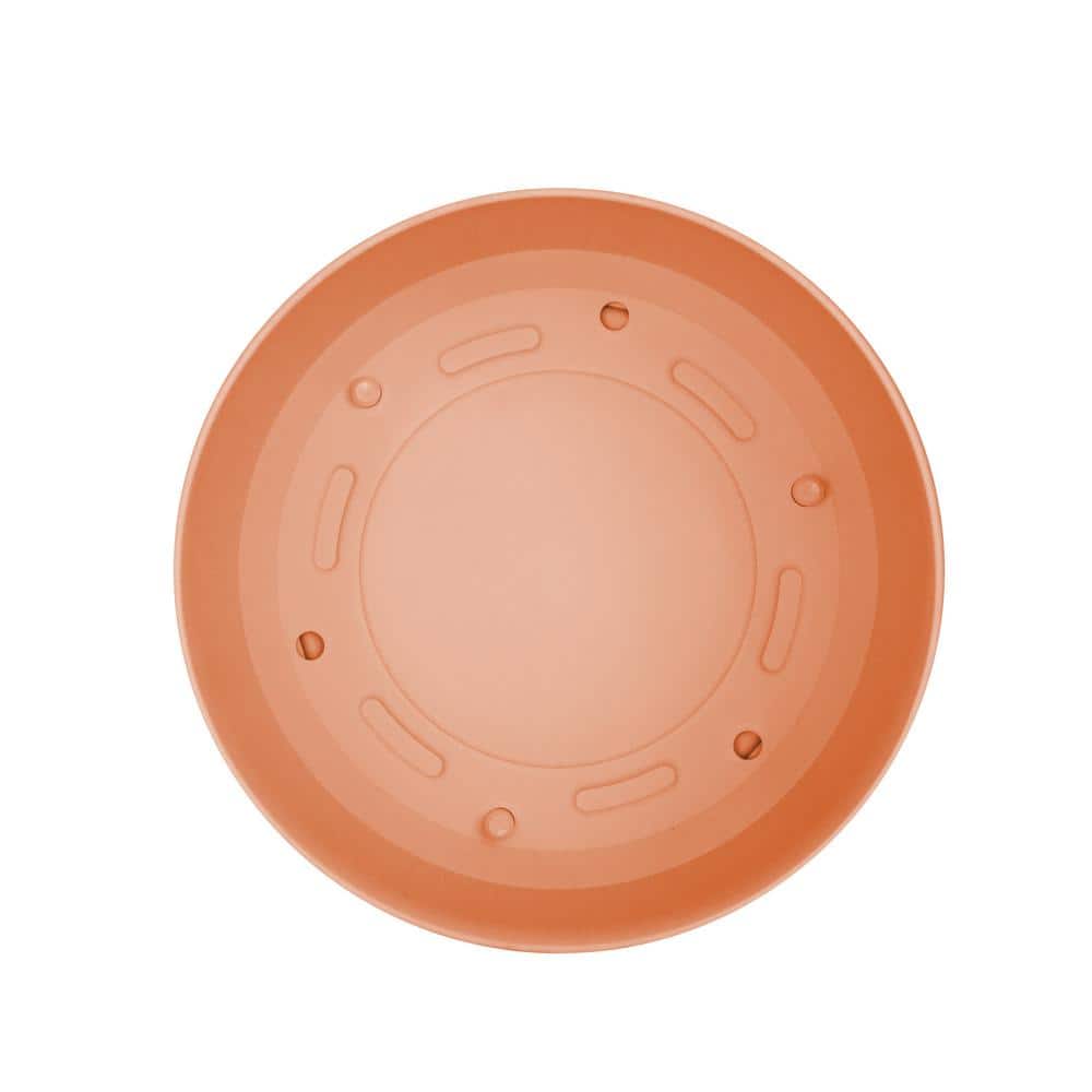 Contemporary Muted Terra Cotta Round Resin Planter with Saucer, 9.5"