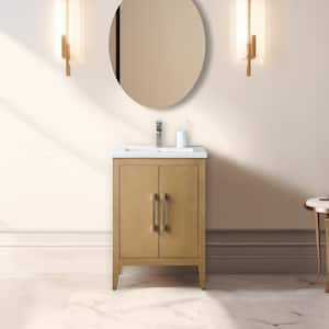 24 in. W x 18.5 in D x 34 in. H Single Sink Bathroom Vanity Cabinet in Natural Oak with Ceramic Top
