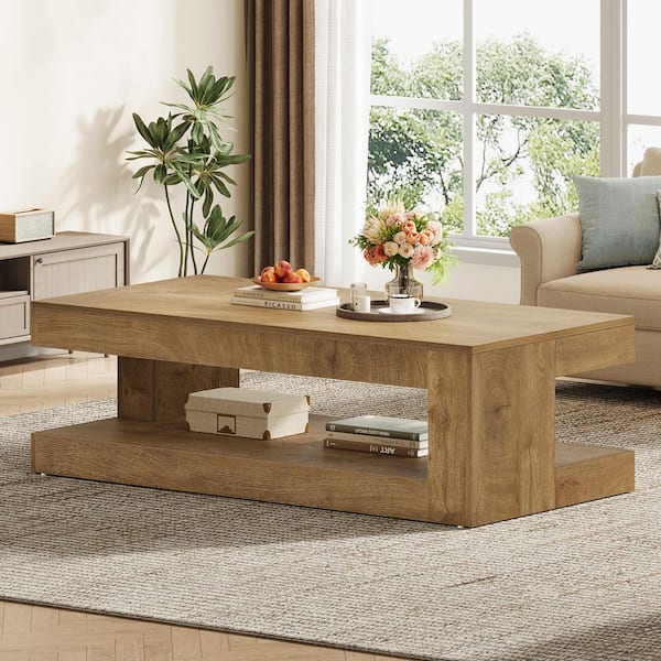 BYBLIGHT Allan 47.24 in. Wood Color Rectangle Wood Coffee Table