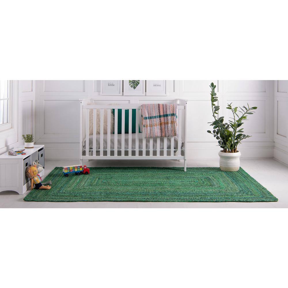 Handmade Green Braided Cotton Indoor Area Rug 8x10