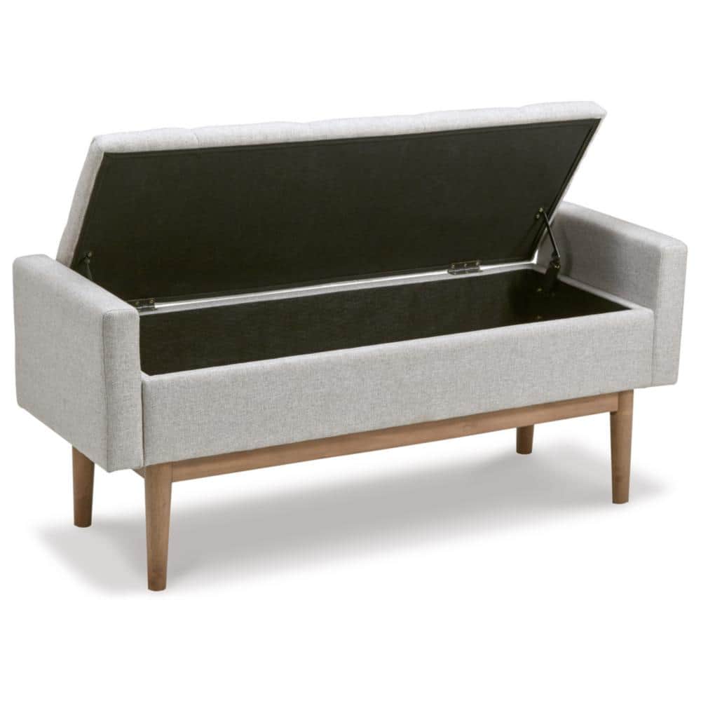 Beige and Brown Tufted Upholstered Storage Bench with Wood Legs