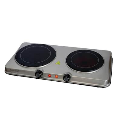 Portable 2-Burner 7.5 in. Sleek Steel Hot Plate with Temperature Control