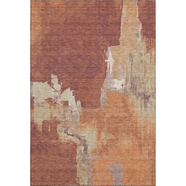 Mayfield Premium Machine Washable Abstract AMF1332 Paprika 9 ft. x 12 ft. Area Rug
