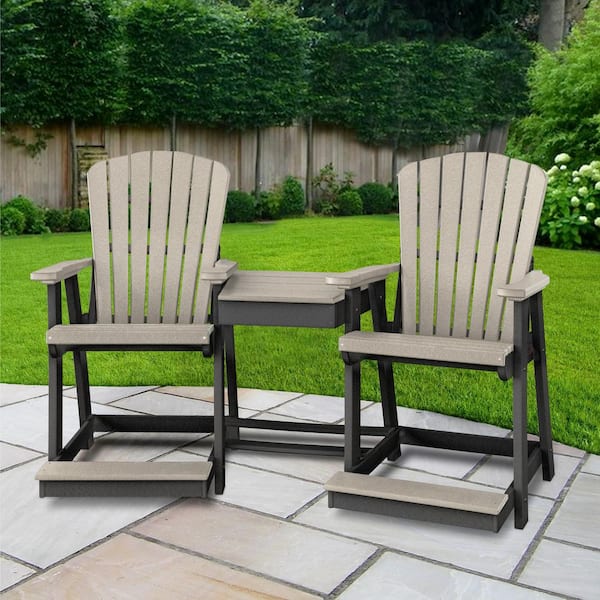American Furniture Classics Adirondack Series Black Frame 1 Piece High Density Plastic Balcony Height Settee with Table