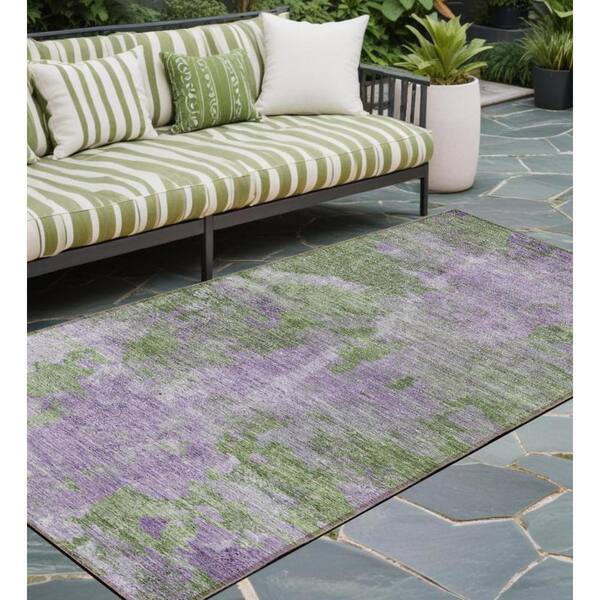 HomeRoots Green and Purple 2 ft. x 8 ft. Woven Abstract Runner
