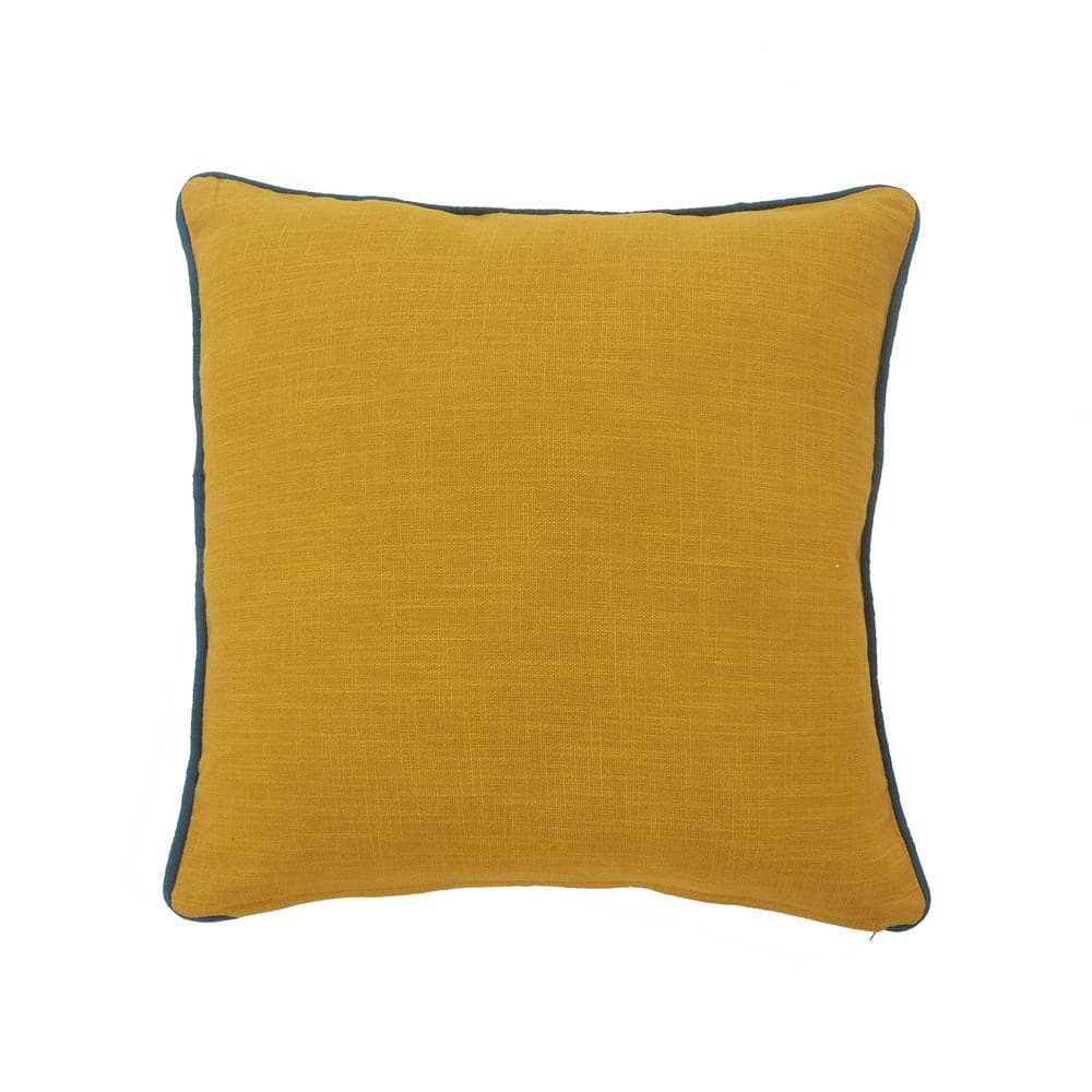 Yellow Cotton Bird of Paradise Embroidered Throw Pillow