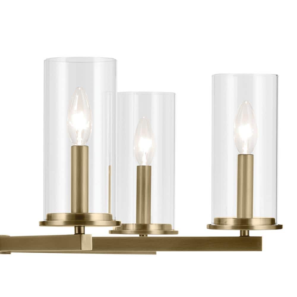 Natural Brass 6-Light Chandelier with Clear Glass Shades