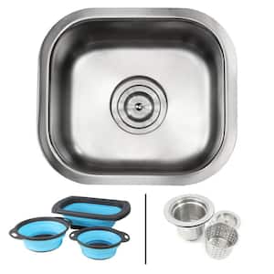 18 Gauge Stainless Steel 13 in. Undermount Bar Sink with Silicone Colanders