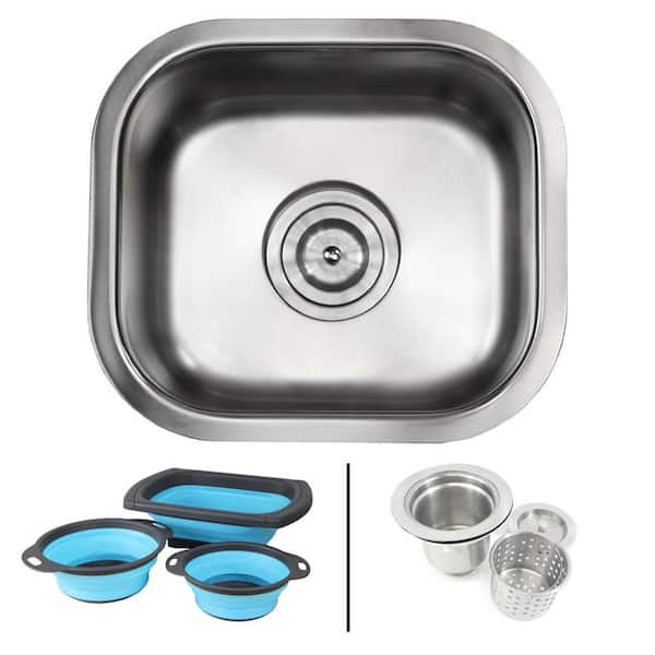 eModernDecor 18 Gauge Stainless Steel 13 in. Undermount Bar Sink with Silicone Colanders
