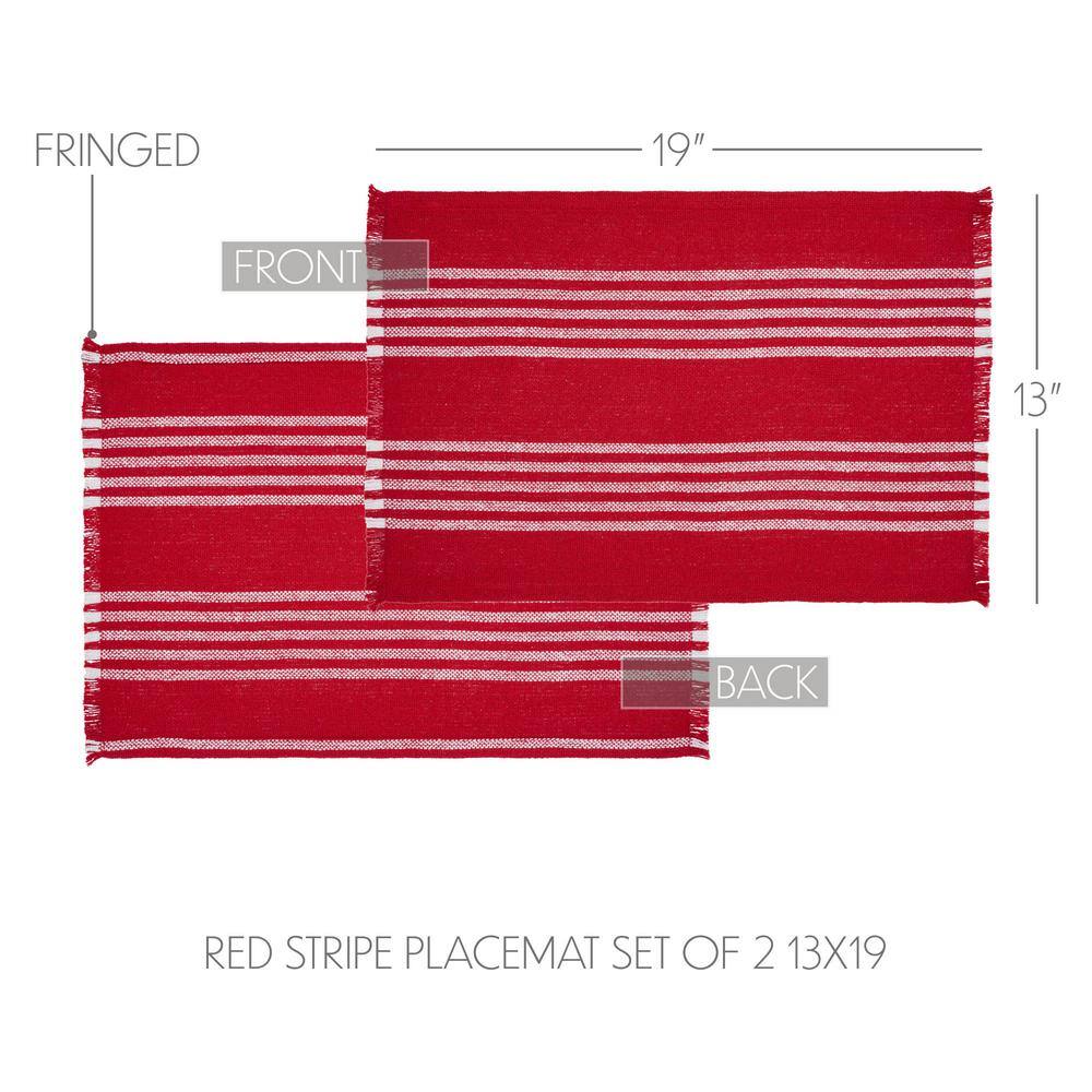 Arendal Red and White Cotton Striped Rectangle Placemats Set of 2