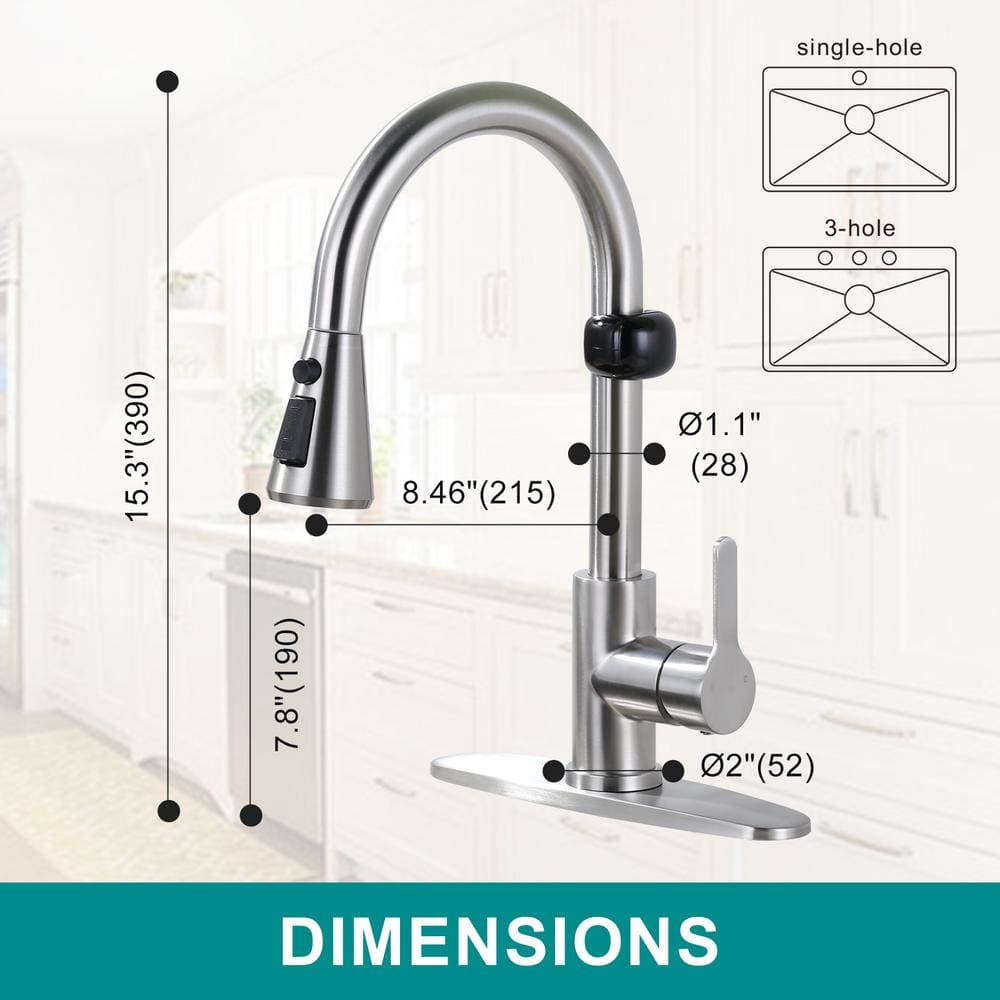 Brushed Nickel Stainless Steel Touchless Pull Down Kitchen Faucet