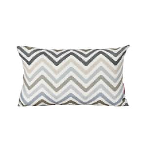 Kimpton Grey, Brown and Blue Zig Zag Striped Rectangle Outdoor Patio Throw Pillow