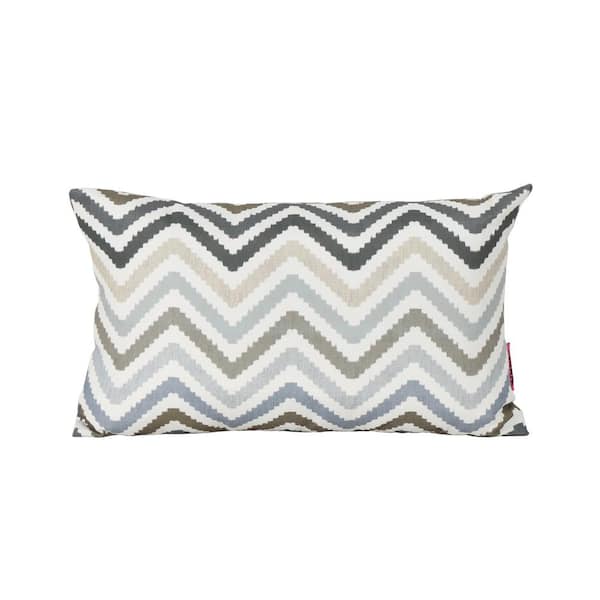 Noble House Kimpton Grey, Brown and Blue Zig Zag Striped Rectangle Outdoor Patio Throw Pillow