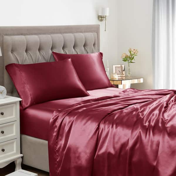 Sweet Home Collection 1500 Supreme 4-Piece Burgundy Solid Color Satin Microfiber King Sheet Set