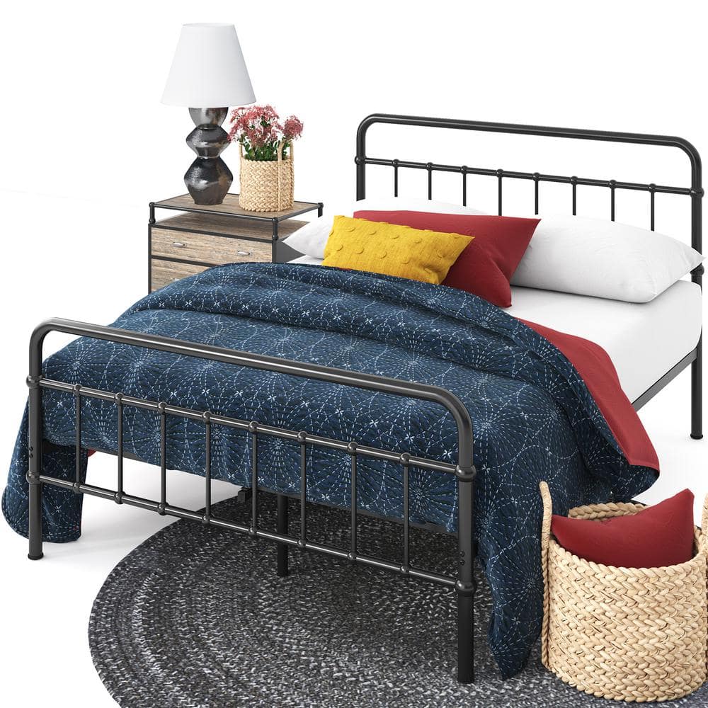 Florence Black Metal Twin Platform Bed Frame with Spindle Headboard