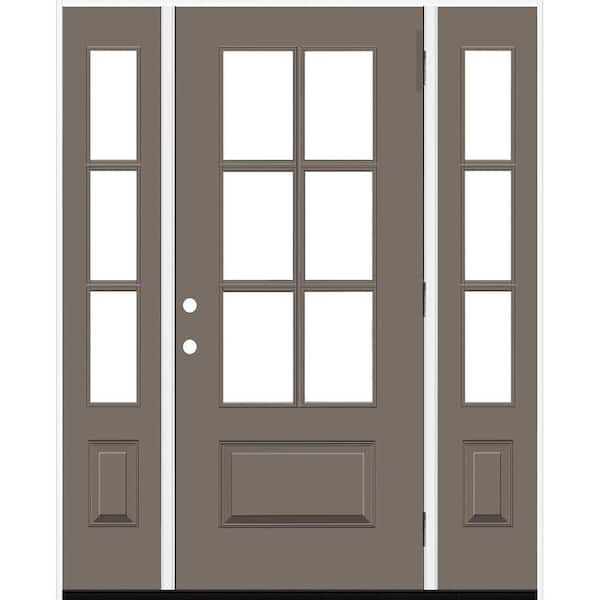 Steves & Sons Legacy 60 in. x 80 in. 3/4-6-Lite Clear Glass LHOS Primed Kindling Finish Fiberglass Prehung Front Door w/Dbl 10 in. SL