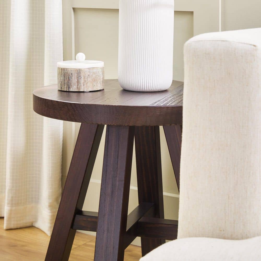 Colt 18 in. Espresso Rustic Round Solid Wood End Table with 4 Legs - thumbnail 7