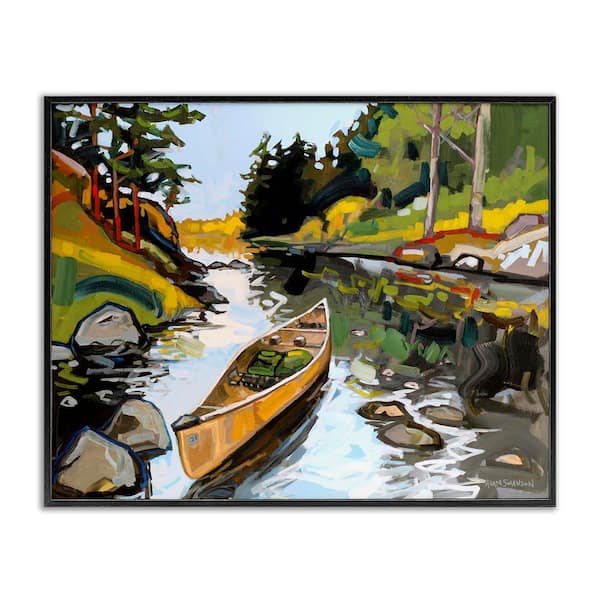 Stupell Industries Canoe Through River by Adam Swanson Black Framed Nature Giclee Art Print 11 in. x 14 in.