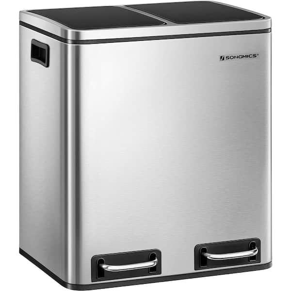 Unbranded Dual Trash Can, 2 x 4 Gal. Garbage Can, Steel Pedal with Lid and Inner Buckets, Silver