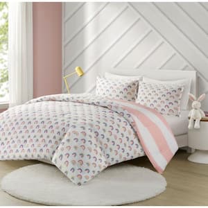 Dakota 2-piece Pink Twin Cotton Cabana Stripe Reversible Comforter Set with Rainbow Reverse