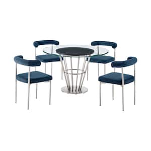 Veronica and Shannon 5-Piece Blue and Glass Top Dining Set Seats 4