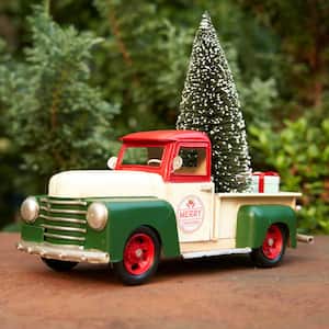 14.57 in. Long Iron White Truck With Christmas Tree