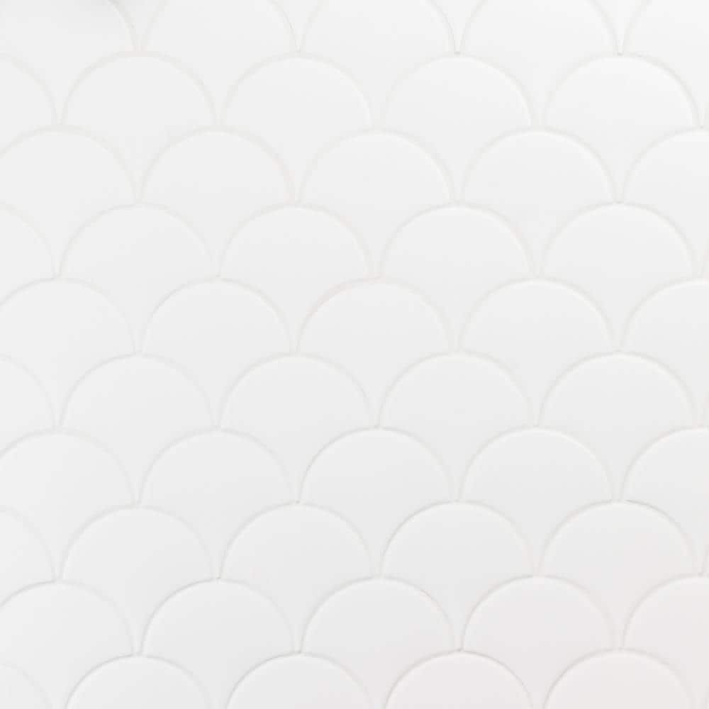 Tidewater Matte White Fish Scale Ceramic Wall Tile - 2" x 5"