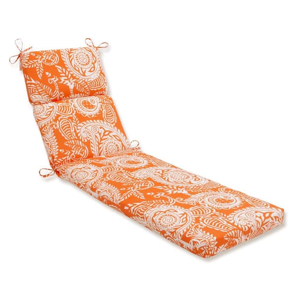 Pillow Perfect Paisley 21 in. x 28.5 in. Deep Seating Outdoor Chaise Lounge Cushion in Orange/Ivory Addie