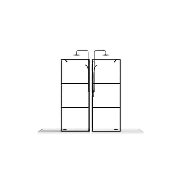 Unbranded 34 in. W x 72 in. H Frame Bathtub Screen Fixed Panel Shower Door in Matte Black with 1/4 in. Tempered Glass