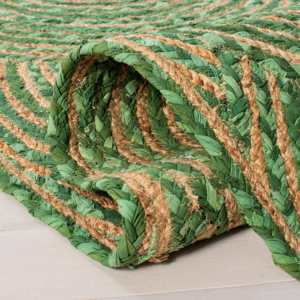 Handmade Green and Natural Geometric Jute Area Rug, 3' x 5'