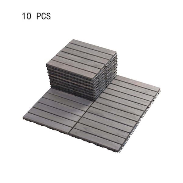 Tunearary Gray 12 in. x 12 in. x 0.75 in. Wood Striped Interlocking Floor Tiles, Deck Tiles, Garage Flooring(10 sq. ft.)