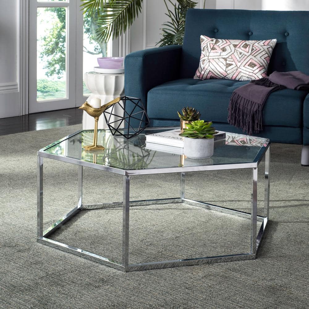 Eliana 36" Chrome and Glass Hexagonal Coffee Table