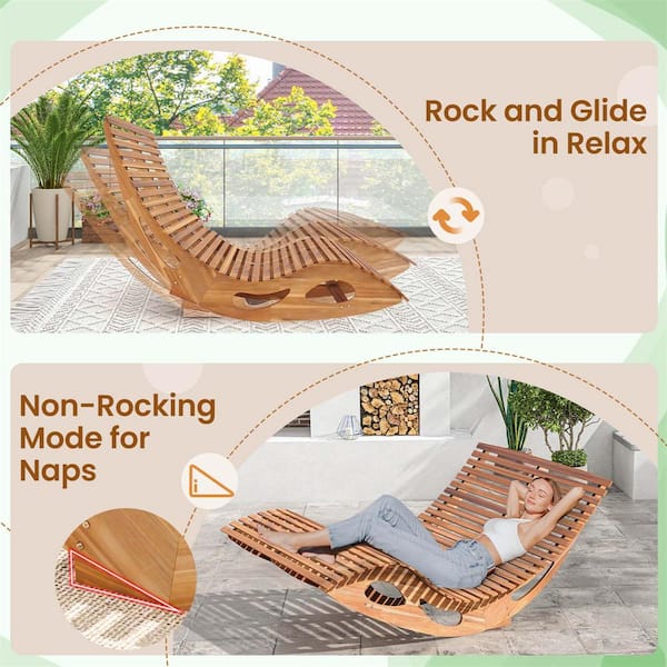Costway Wood Outdoor Double Chaise Lounge for 2 with High