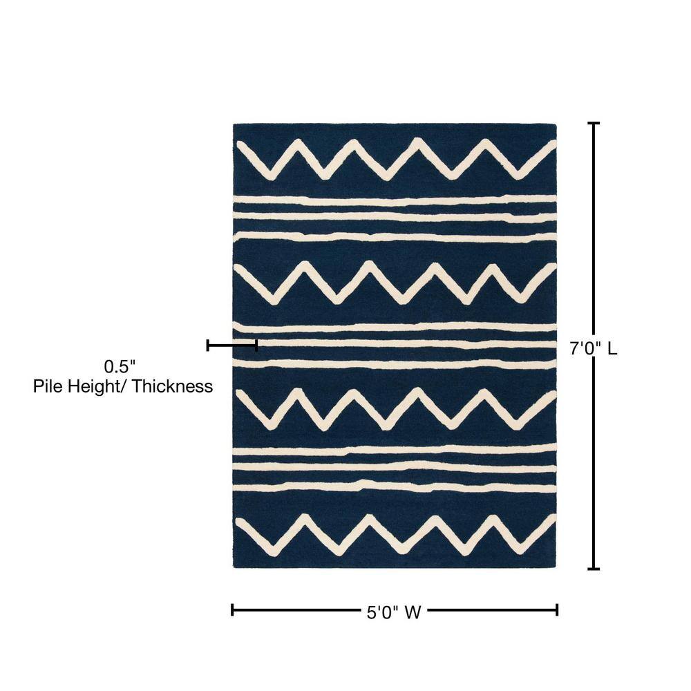 Ivory and Navy Hand-Tufted Wool Kids Area Rug, 5' x 7'