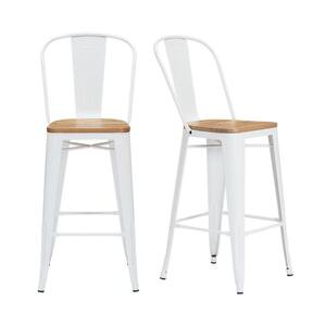 Finwick White Metal Backed Bar Stool with Natural Wood Seat (Set of 2)