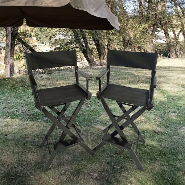 Cubilan Casual Home Director's Chair, Black Frame/Black Canvas, Suitable for Adults, Foldable Style, 2-Pieces/Set Populus
